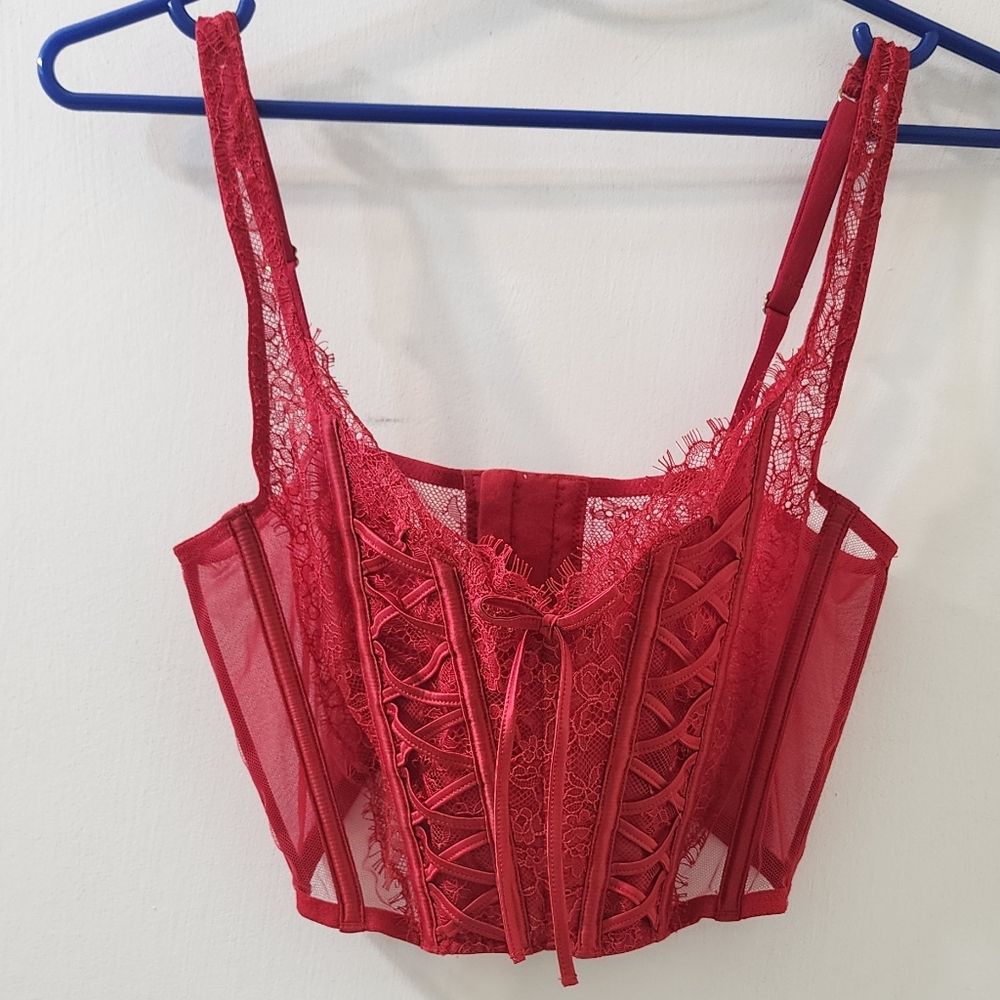 Elegant Red Lace Corset Top